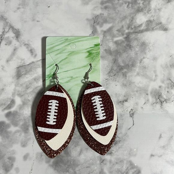 Handcrafted Triple Layer Faux Leather Football Dangle Earrings - Picture 1 of 5